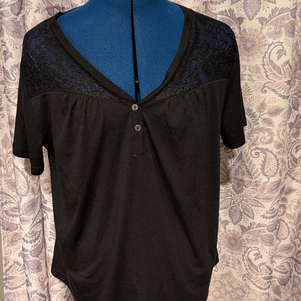 Black Lace Accent Women's Top